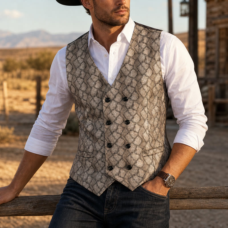 Gilet de costume luxueux à motif peau de serpent métallisé - Or - 3XL - image 4