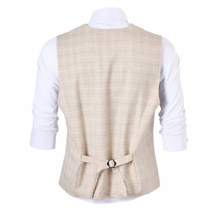 Gilet de costume pour homme à carreaux kaki clair - image 10