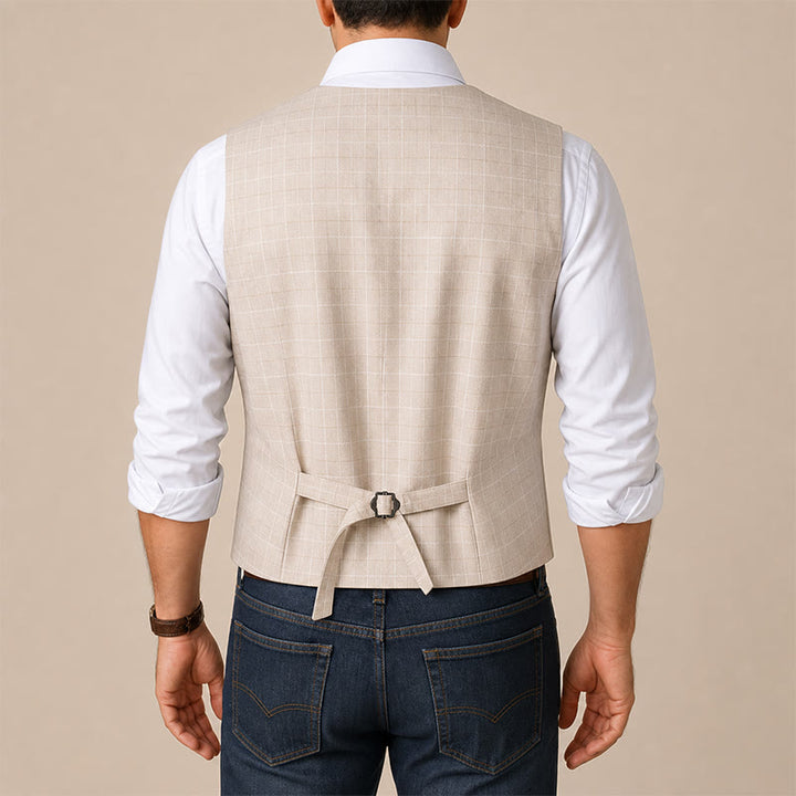 Gilet de costume pour homme à carreaux kaki clair - image 2