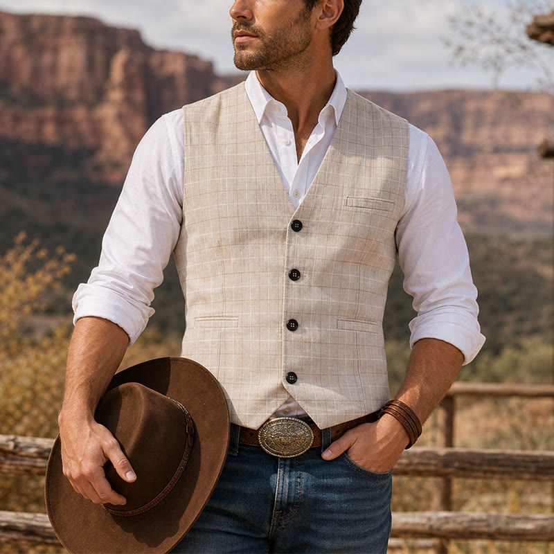 Gilet de costume pour homme à carreaux kaki clair - Kaki clair - 3XL - image 0