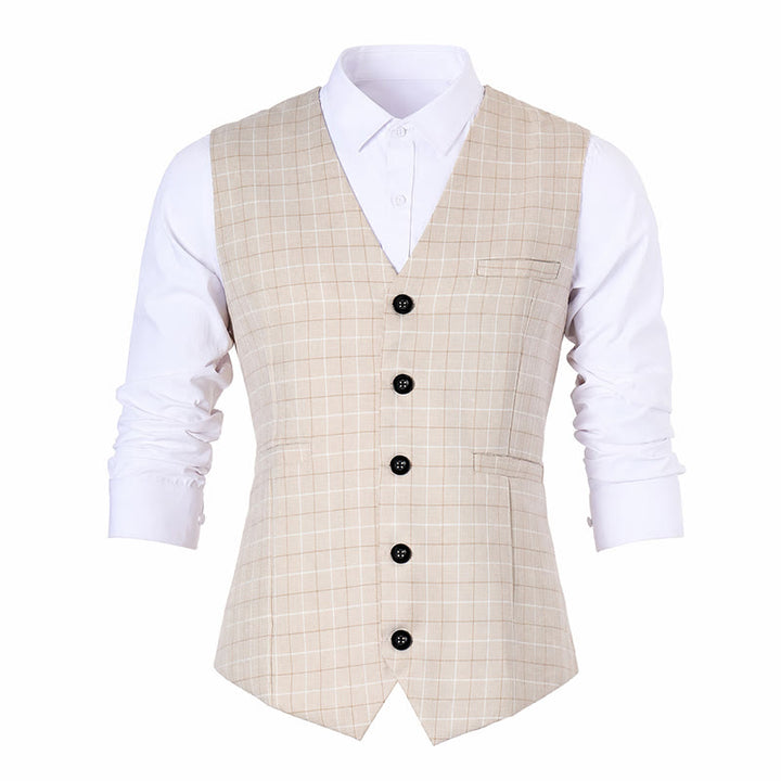 Gilet de costume pour homme à carreaux kaki clair - image 9