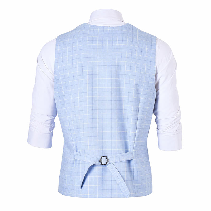 Gilet de costume bleu clair à carreaux col V pour garçons d'honneur - image 10