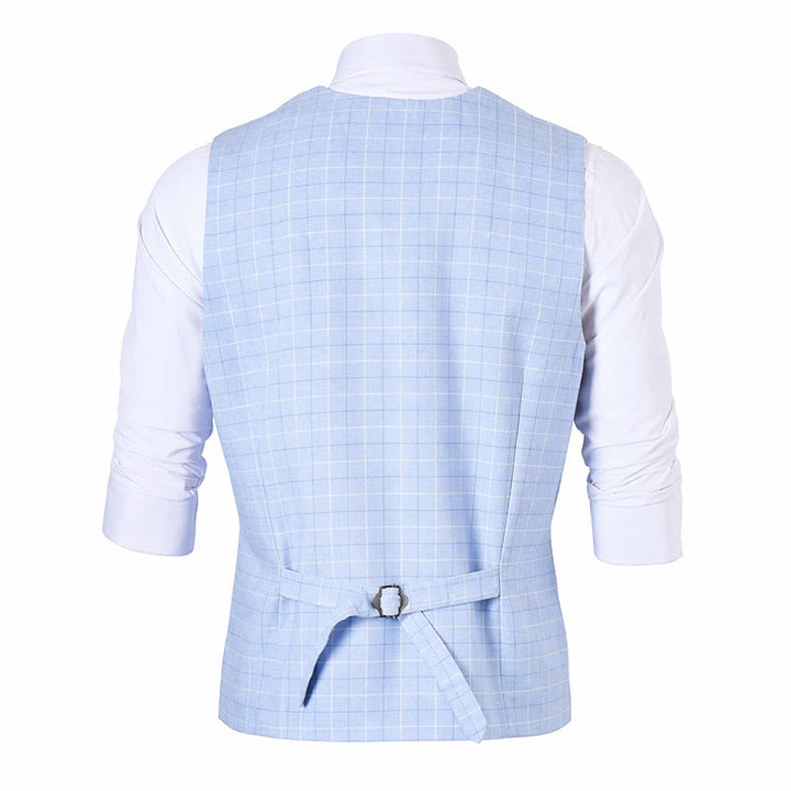 Gilet de costume bleu clair à carreaux col V pour garçons d'honneur - image 10