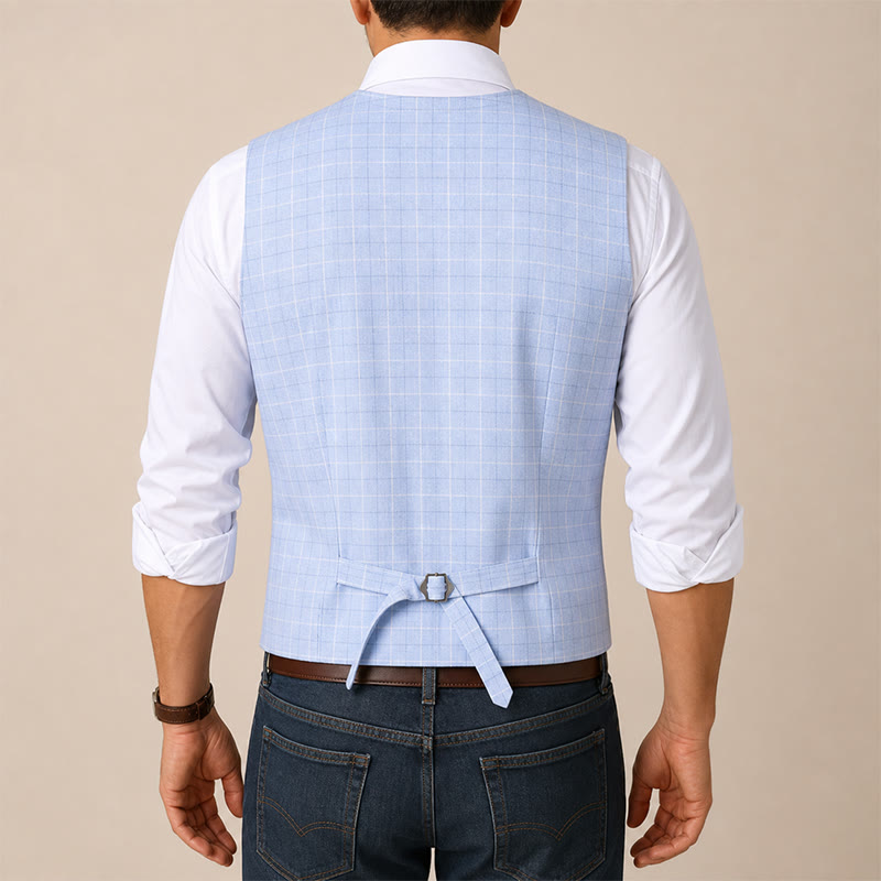 Gilet de costume bleu clair à carreaux col V pour garçons d'honneur - image 2
