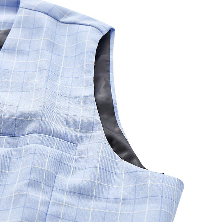 Gilet de costume bleu clair à carreaux col V pour garçons d'honneur - image 8