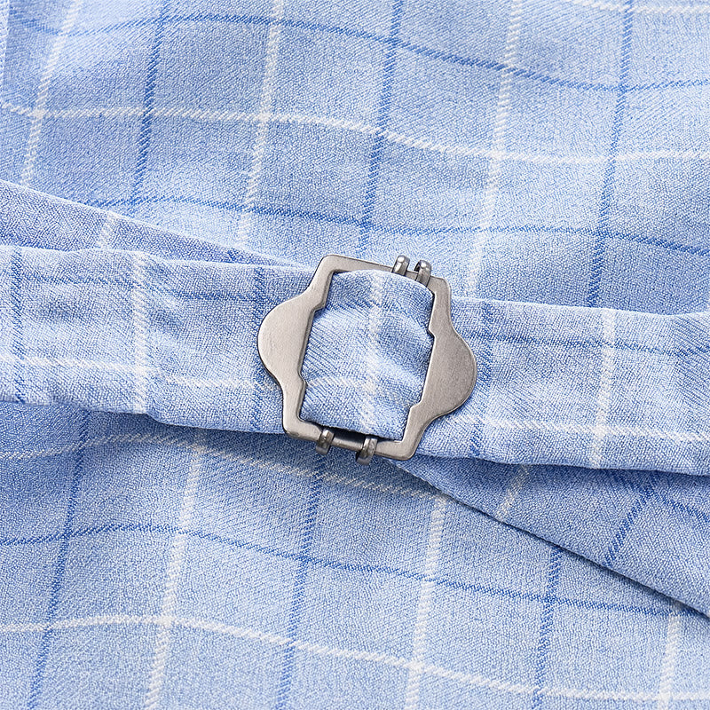Gilet de costume bleu clair à carreaux col V pour garçons d'honneur - image 7
