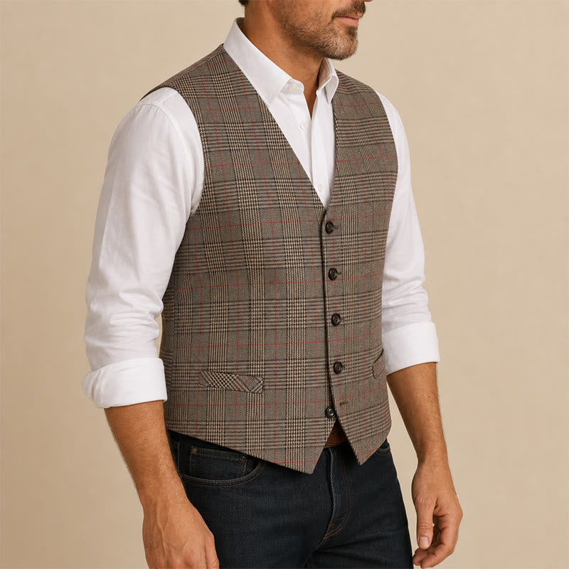 Gilet de costume à carreaux col en V style vintage - image 3