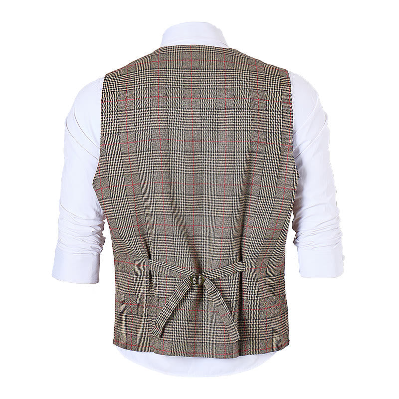 Gilet de costume à carreaux col en V style vintage - image 10
