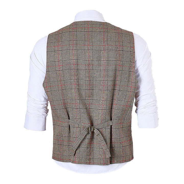 Gilet de costume à carreaux col en V style vintage - image 10