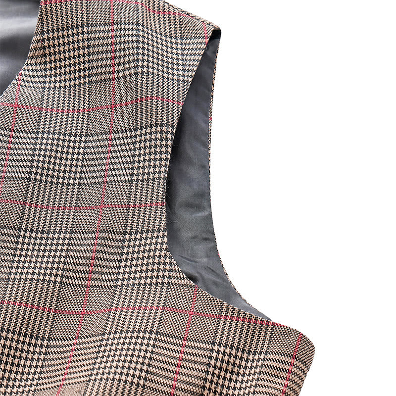 Gilet de costume à carreaux col en V style vintage - image 7