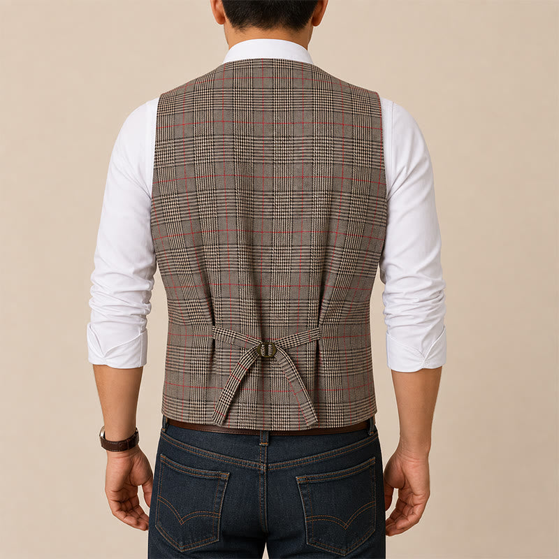 Gilet de costume à carreaux col en V style vintage - image 2