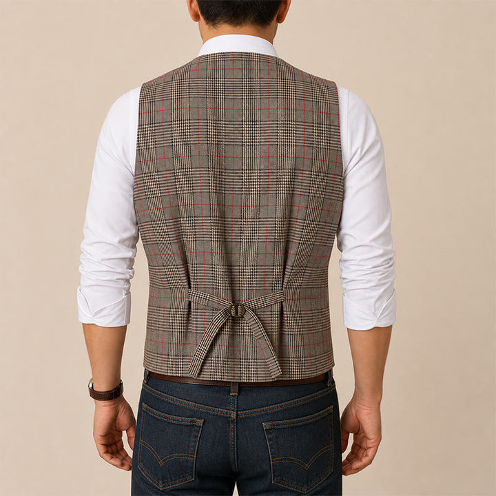 Gilet de costume à carreaux col en V style vintage - image 2