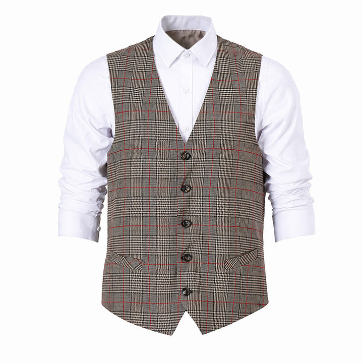 Gilet de costume à carreaux col en V style vintage - image 9