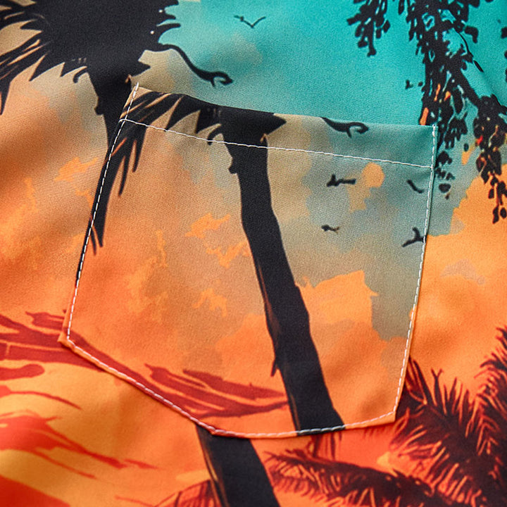 Chemise imprimée pour homme, thème coucher de soleil tropical, idéale pour les voyages d'été sur la plage. - image 7