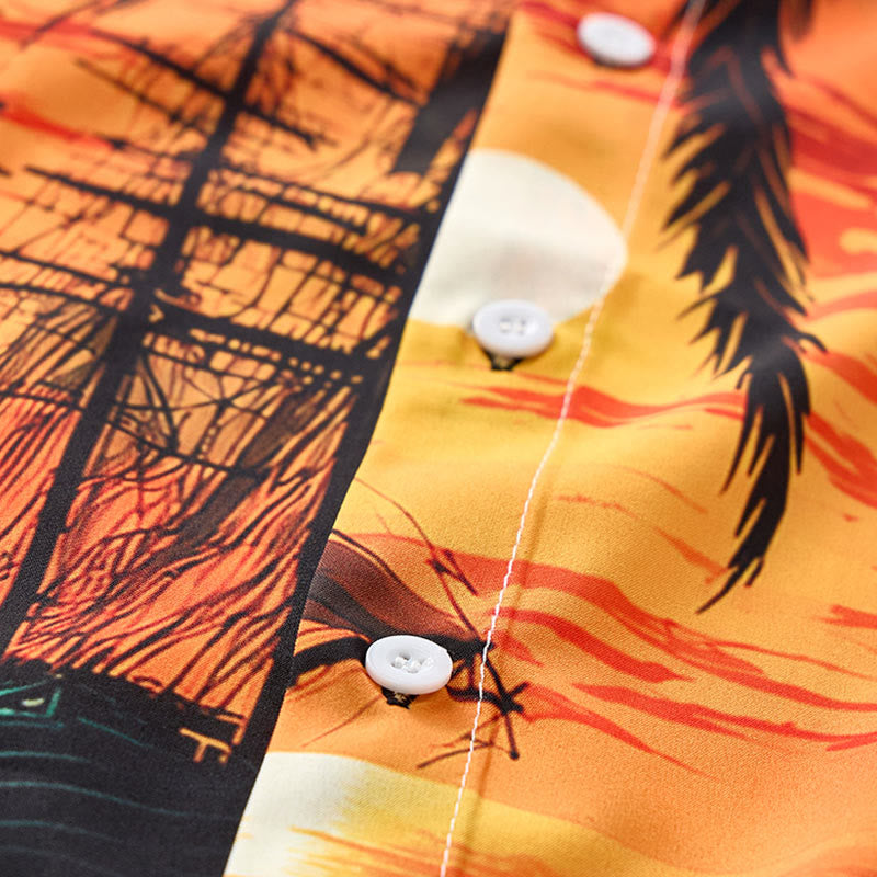 Chemise imprimée pour homme, thème coucher de soleil tropical, idéale pour les voyages d'été sur la plage. - image 5