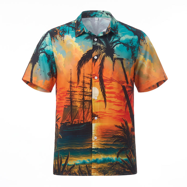 Chemise imprimée pour homme, thème coucher de soleil tropical, idéale pour les voyages d'été sur la plage. - image 9