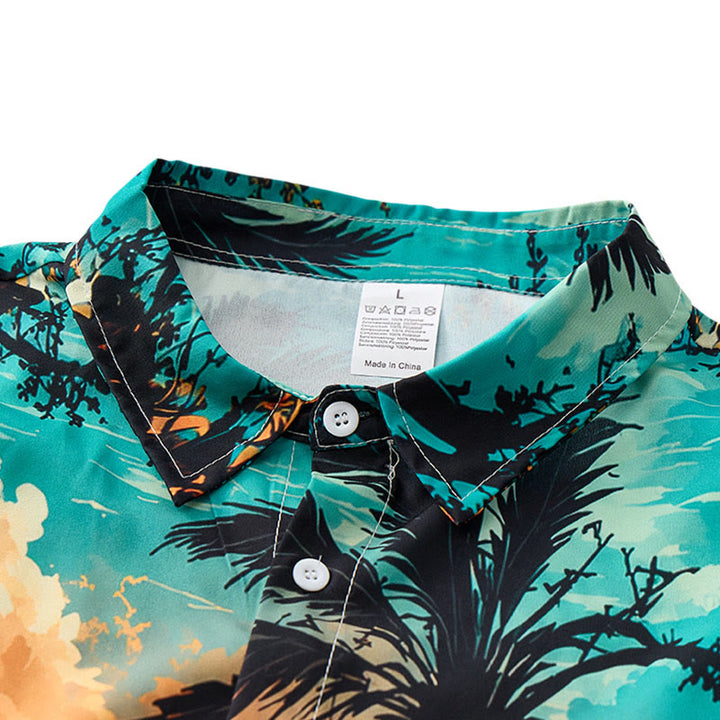 Chemise imprimée pour homme, thème coucher de soleil tropical, idéale pour les voyages d'été sur la plage. - image 4