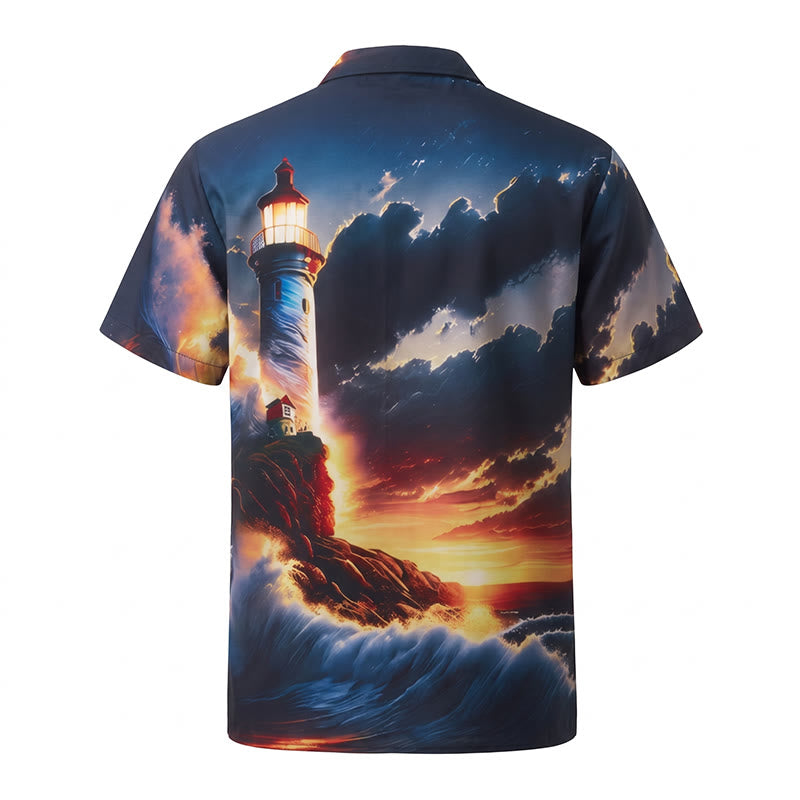 T-shirt imprimé 3D pour homme, motif coucher de soleil, phare et vagues, idéal pour les vacances d'été à l'océan. - image 10