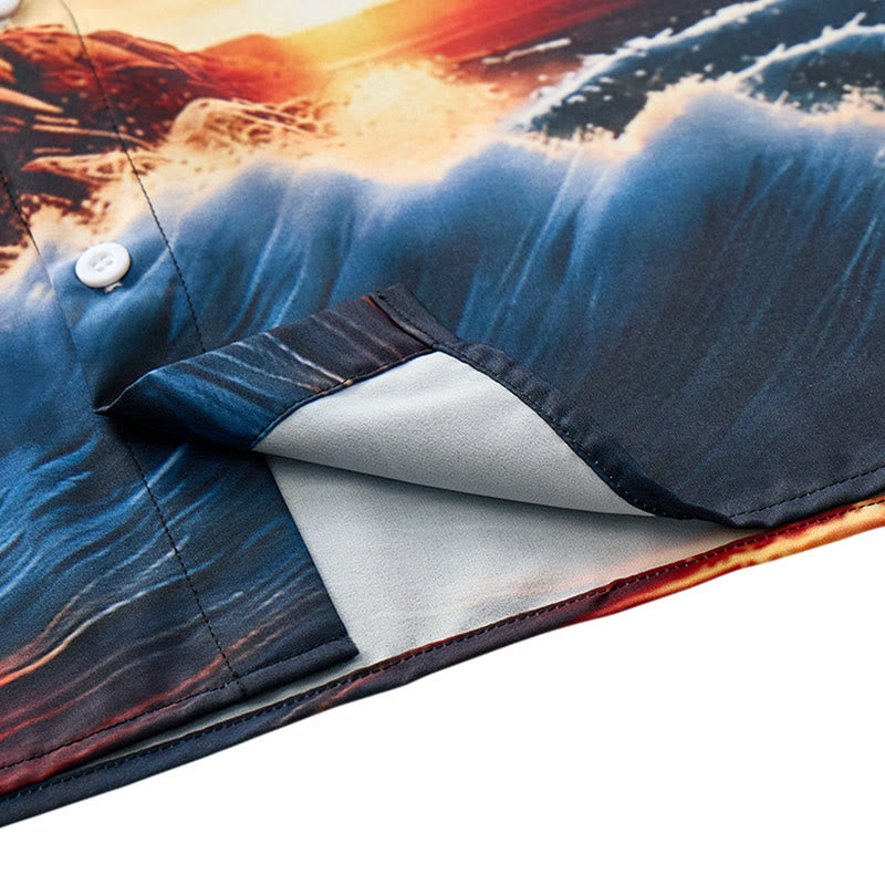 T-shirt imprimé 3D pour homme, motif coucher de soleil, phare et vagues, idéal pour les vacances d'été à l'océan. - image 8
