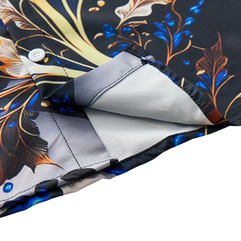 Chemise décontractée à boutons pour homme, imprimé feuilles bleu doré de luxe - image 7