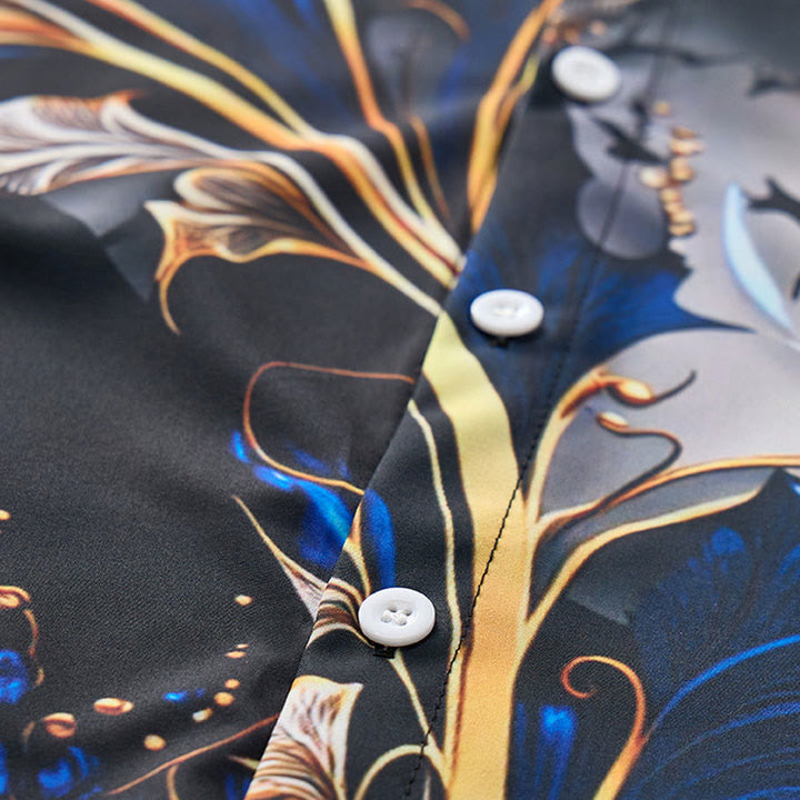 Chemise décontractée à boutons pour homme, imprimé feuilles bleu doré de luxe - image 5