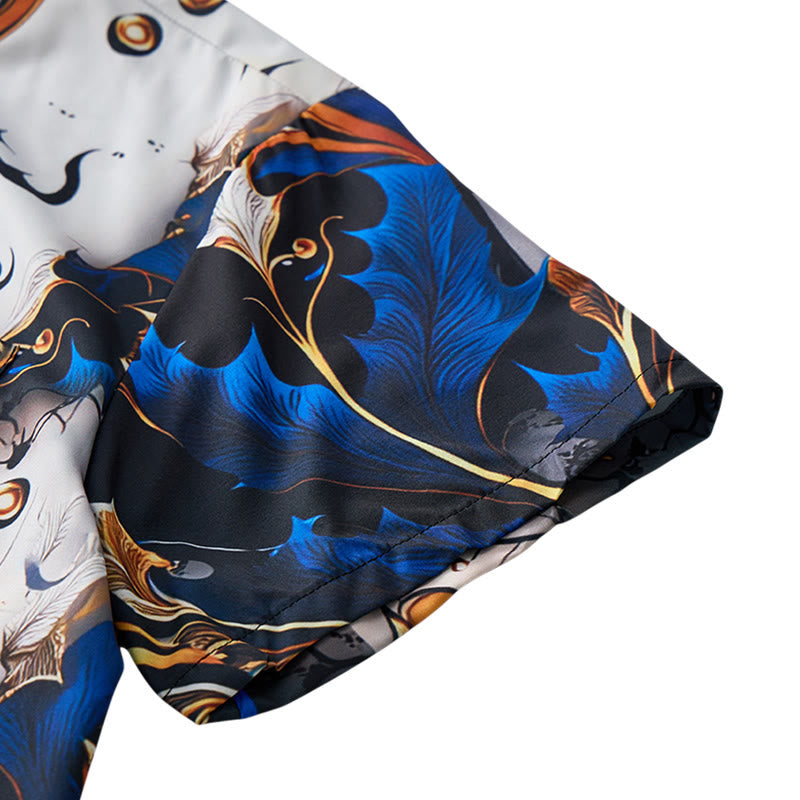 Chemise décontractée à boutons pour homme, imprimé feuilles bleu doré de luxe - image 8