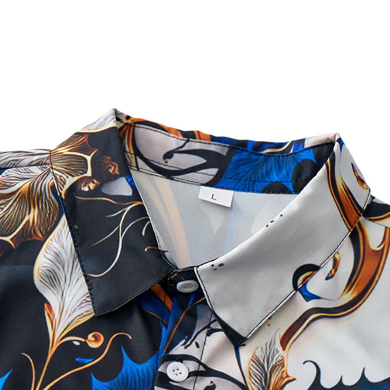 Chemise décontractée à boutons pour homme, imprimé feuilles bleu doré de luxe - image 4