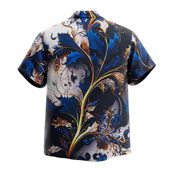 Chemise décontractée à boutons pour homme, imprimé feuilles bleu doré de luxe - image 9