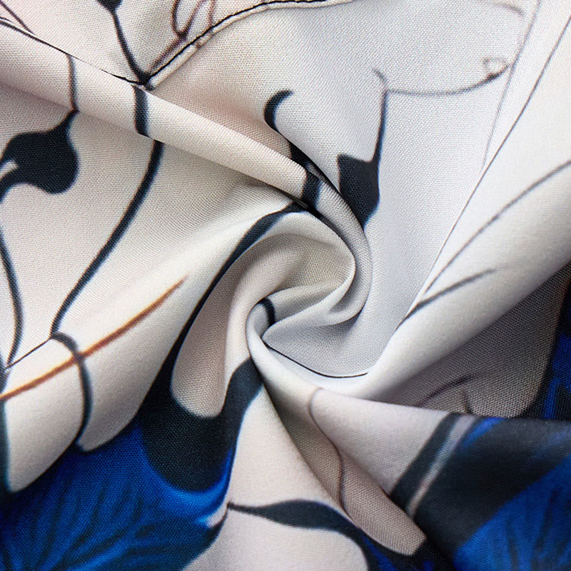 Chemise décontractée à boutons pour homme, imprimé feuilles bleu doré de luxe - image 6