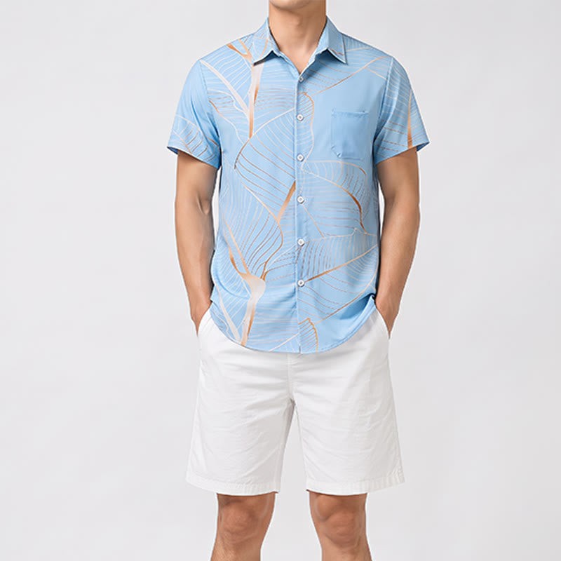Chemise de plage d'été pour homme à motif de feuille de bananier dorée tropicale en 3D - image 1