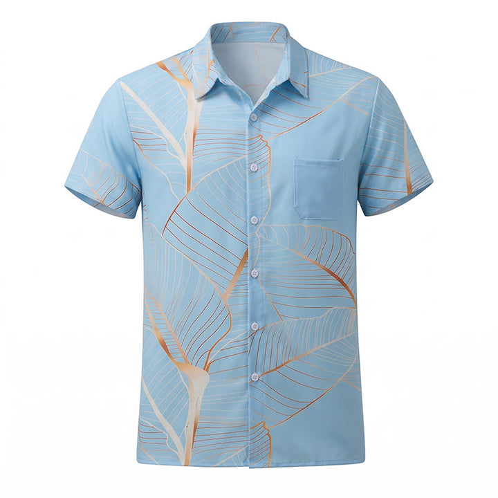 Chemise de plage d'été pour homme à motif de feuille de bananier dorée tropicale en 3D - image 10