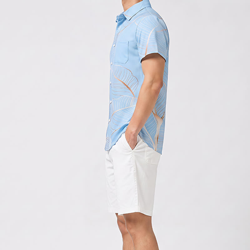 Chemise de plage d'été pour homme à motif de feuille de bananier dorée tropicale en 3D - image 2