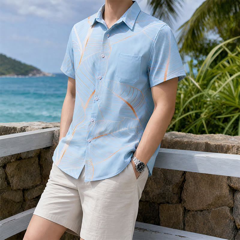 Chemise de plage d'été pour homme à motif de feuille de bananier dorée tropicale en 3D - Style n° 1 - 5XL - image 0