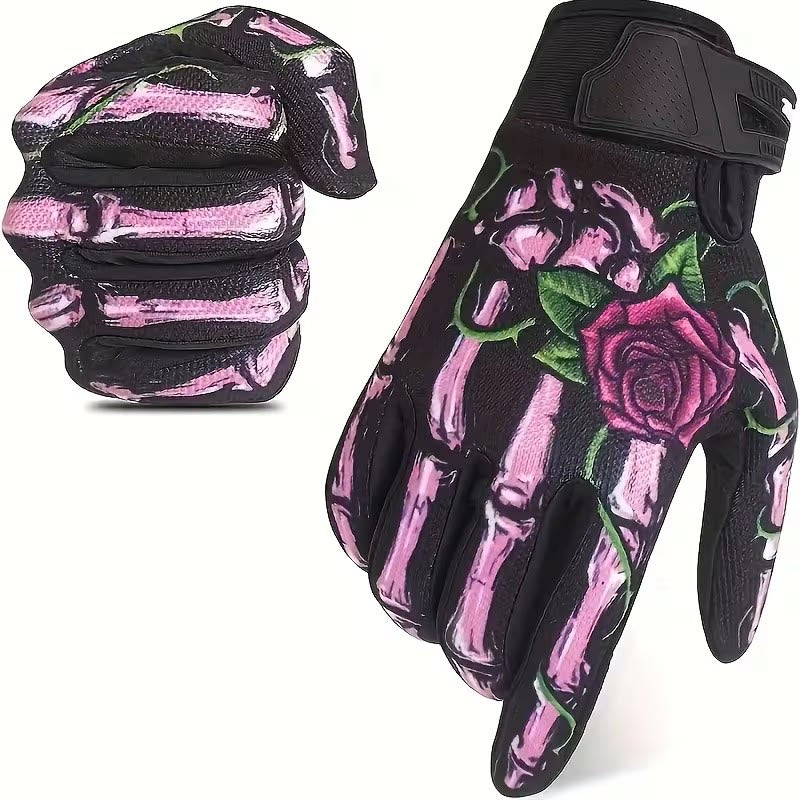 Gants tactiques Rose Skeleton pour moto, écran tactile, doigts entiers - Rose - XL - image 0