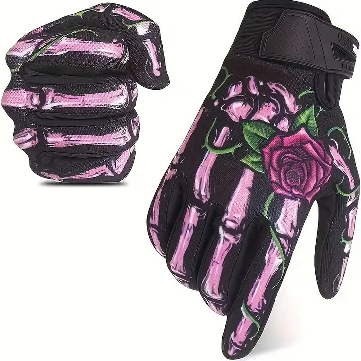 Gants tactiques Rose Skeleton pour moto, écran tactile, doigts entiers - Rose - XL - image 0