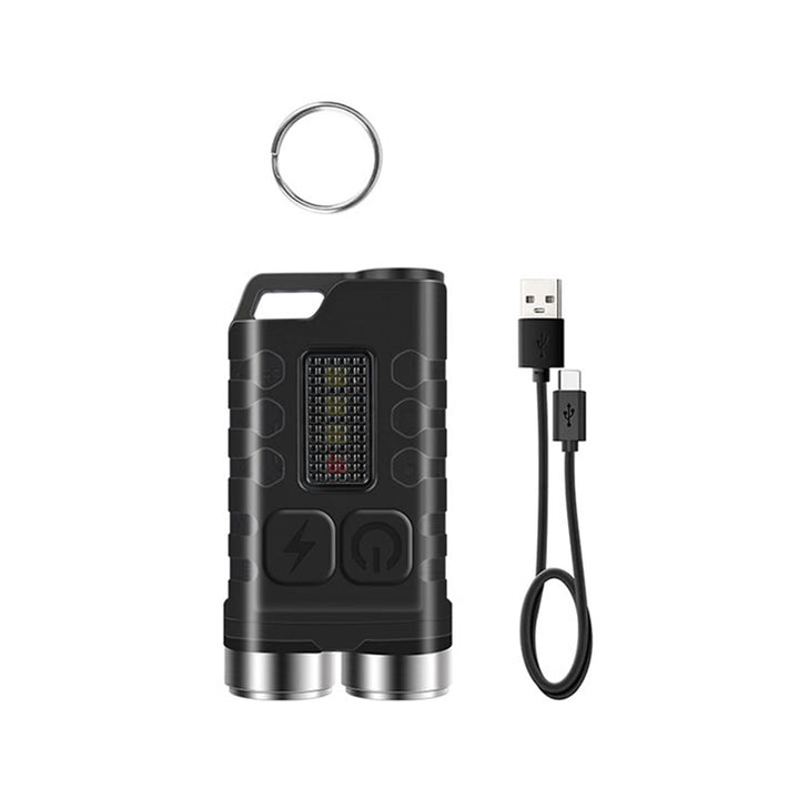 Mini lampe torche LED rechargeable double faisceau d'extérieur avec porte-clés - Noir - image 2