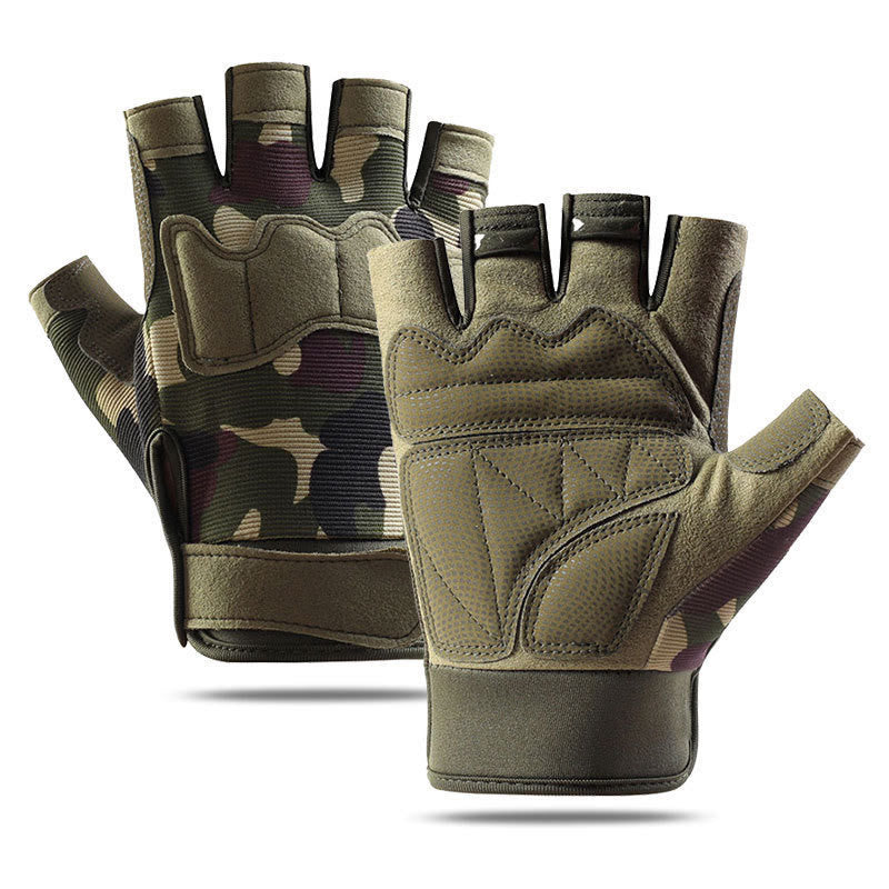 Gants tactiques d'entraînement militaire respirants à demi-doigts - Camouflage vert - XL - image 11