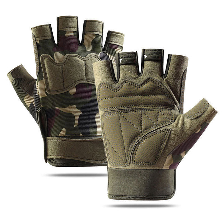 Gants tactiques d'entraînement militaire respirants à demi-doigts - Camouflage vert - XL - image 11
