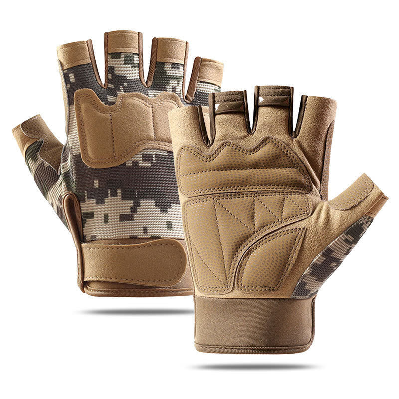 Gants tactiques d'entraînement militaire respirants à demi-doigts - Camouflage sable - XL - image 10