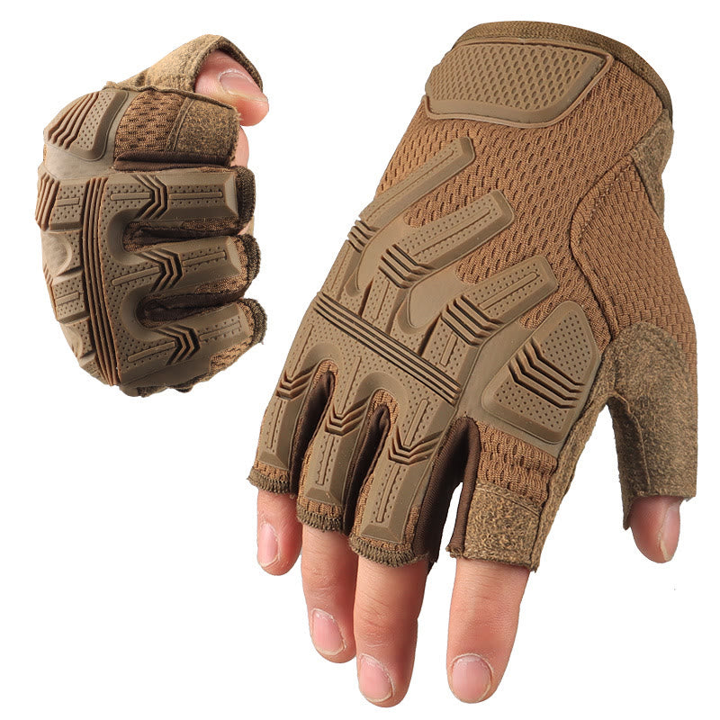 Gants tactiques de mécanicien antidérapants et respirants à demi-doigts - Brun - XL - image 11