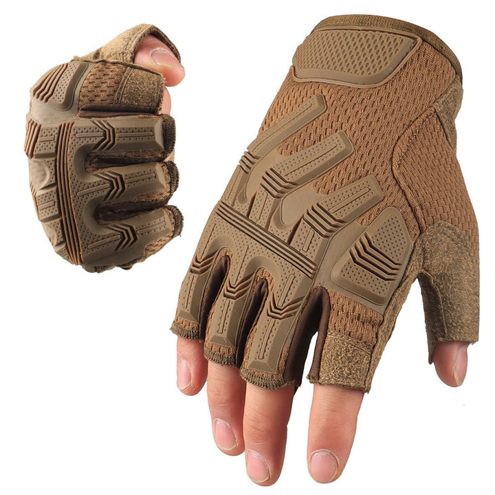 Gants tactiques de mécanicien antidérapants et respirants à demi-doigts - Brun - XL - image 11