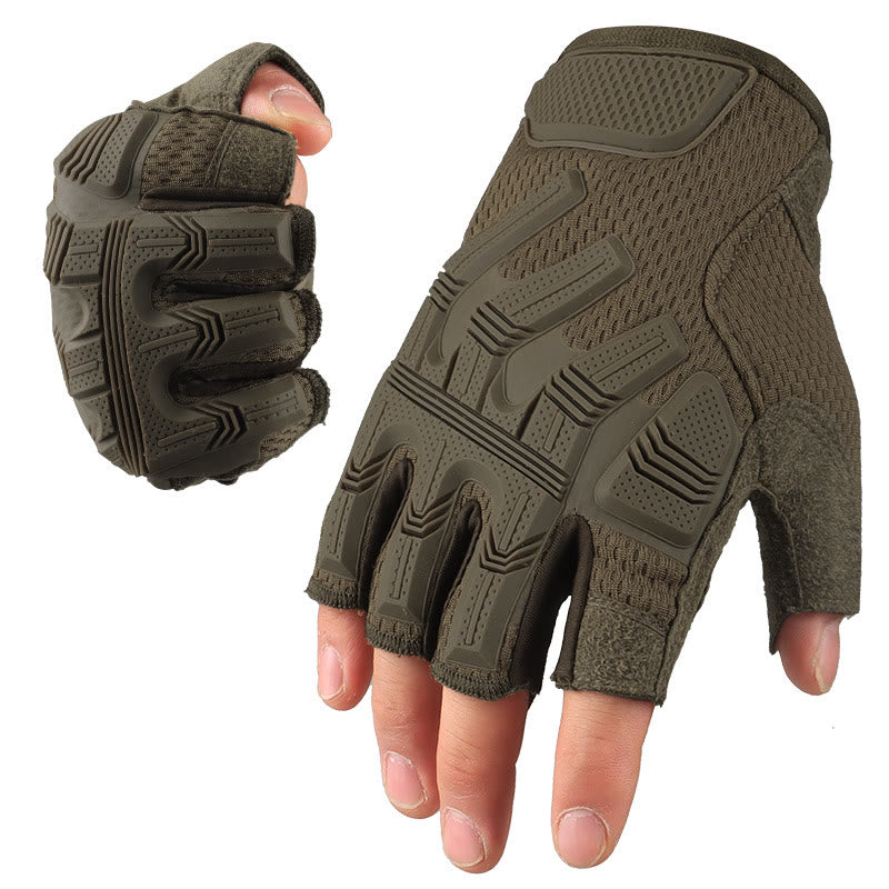 Gants tactiques de mécanicien antidérapants et respirants à demi-doigts - Vert armée - XL - image 7
