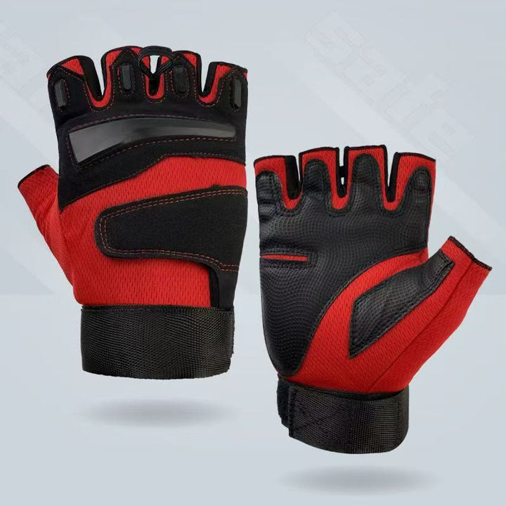 Gants de cyclisme et de moto demi-doigts avec protection à coque rigide - Rouge - XL - image 8