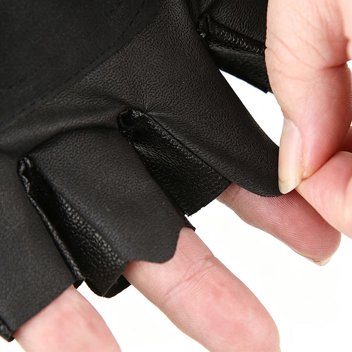 Gants d'extérieur en cuir à demi-doigts cloutés de crânes de pirate et de motard - image 6
