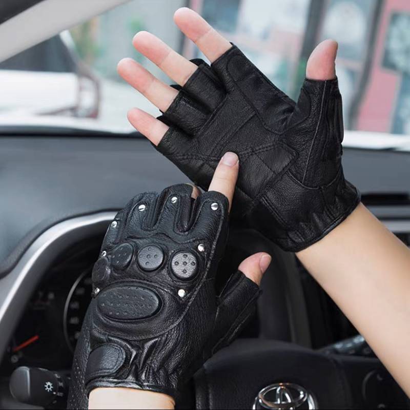 Gants de moto en cuir de mouton noir avec protection rigide des articulations - image 2