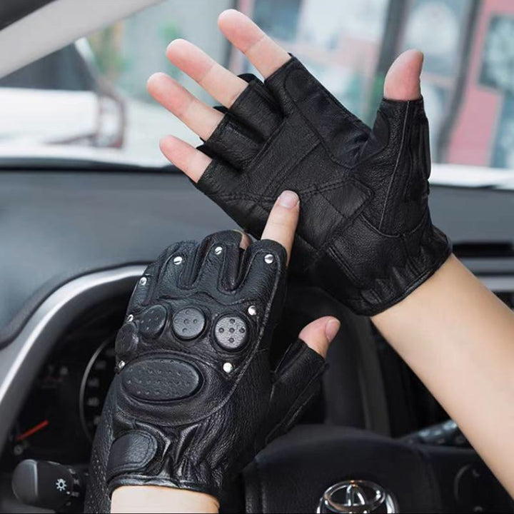 Gants de moto en cuir de mouton noir avec protection rigide des articulations - image 2