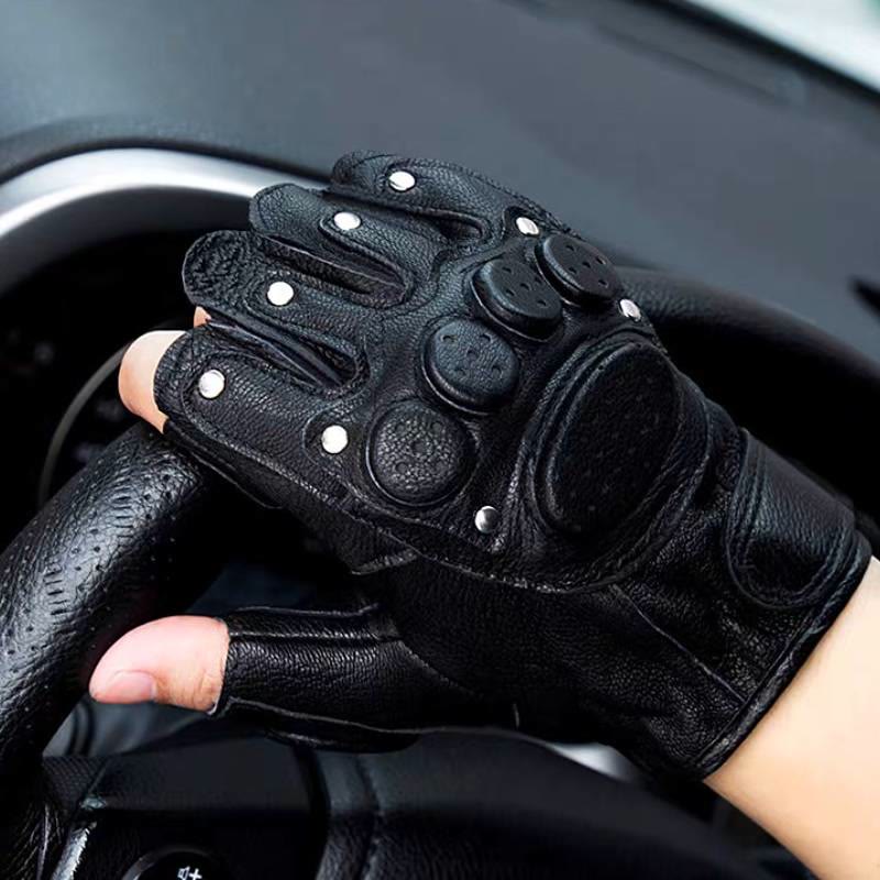 Gants de moto en cuir de mouton noir avec protection rigide des articulations - image 3
