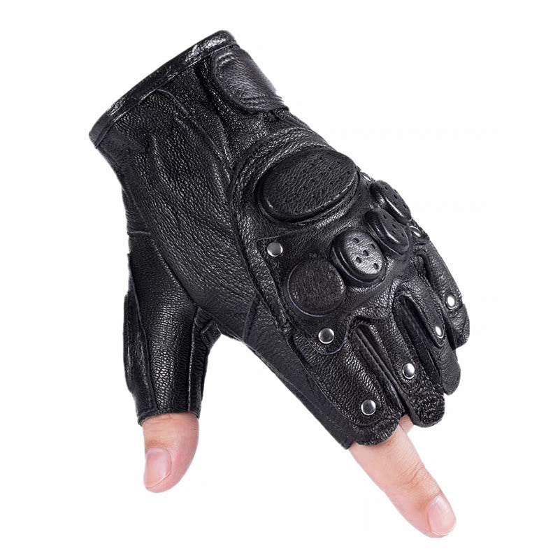 Gants de moto en cuir de mouton noir avec protection rigide des articulations - image 6