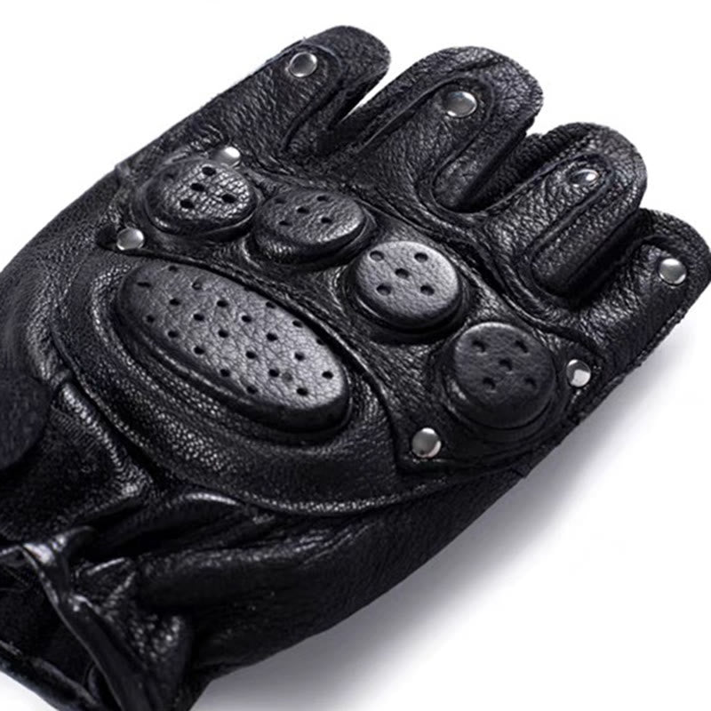 Gants de moto en cuir de mouton noir avec protection rigide des articulations - image 4