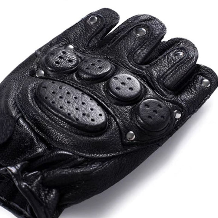 Gants de moto en cuir de mouton noir avec protection rigide des articulations - image 4